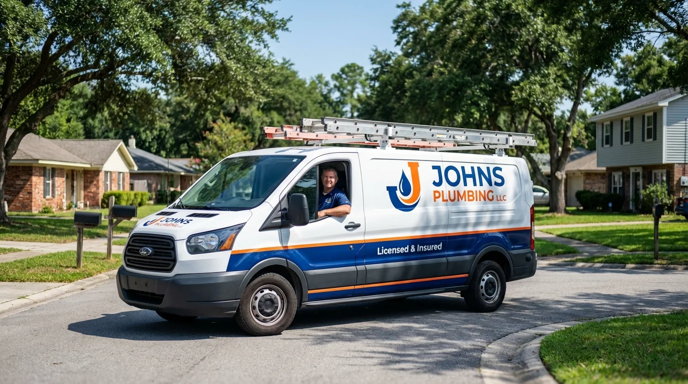 Johns Plumbing LLC service van in Saranac Lake, NY