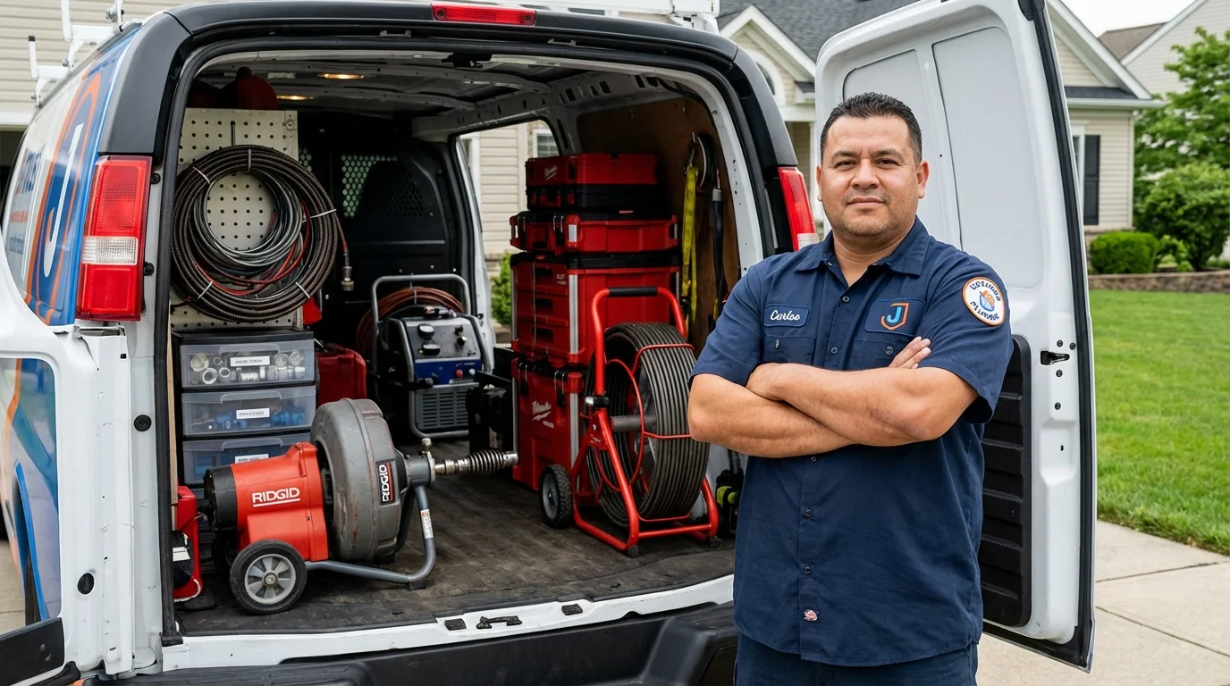 Professional drain cleaning equipment and Johns Plumbing LLC plumber in Saranac Lake