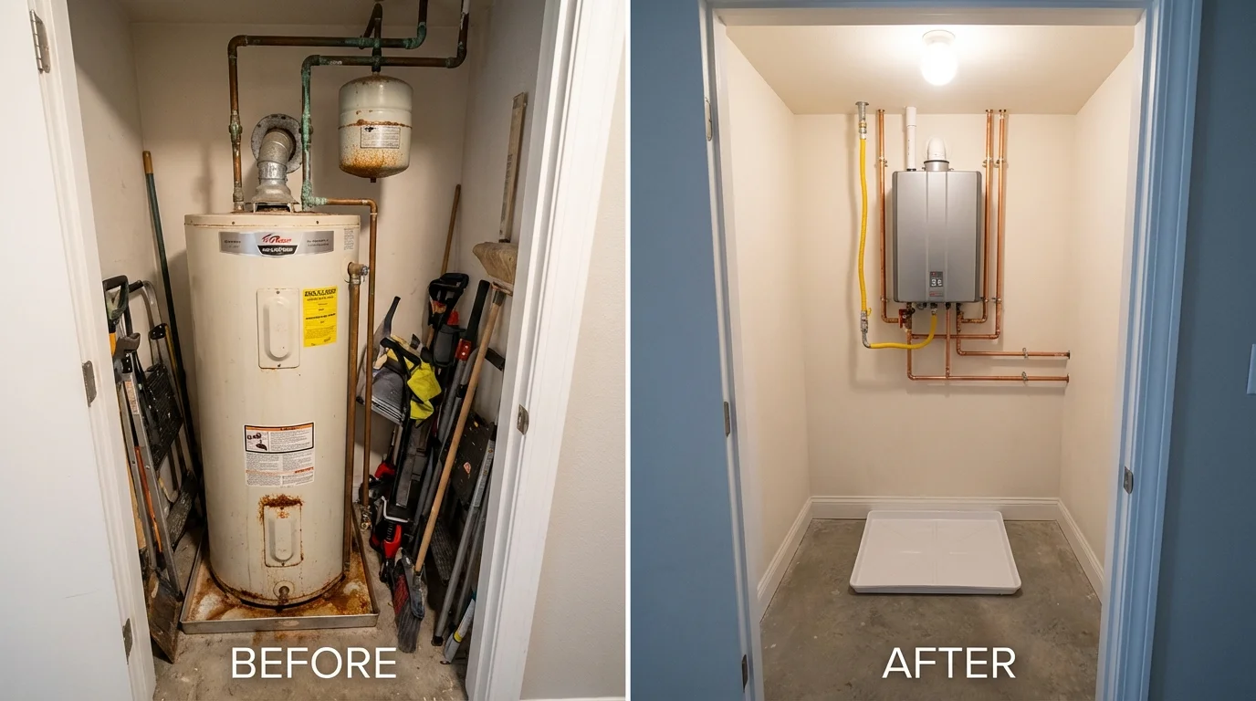 Tank water heater versus wall-mounted tankless unit comparison for Saranac Lake, NY homeowners