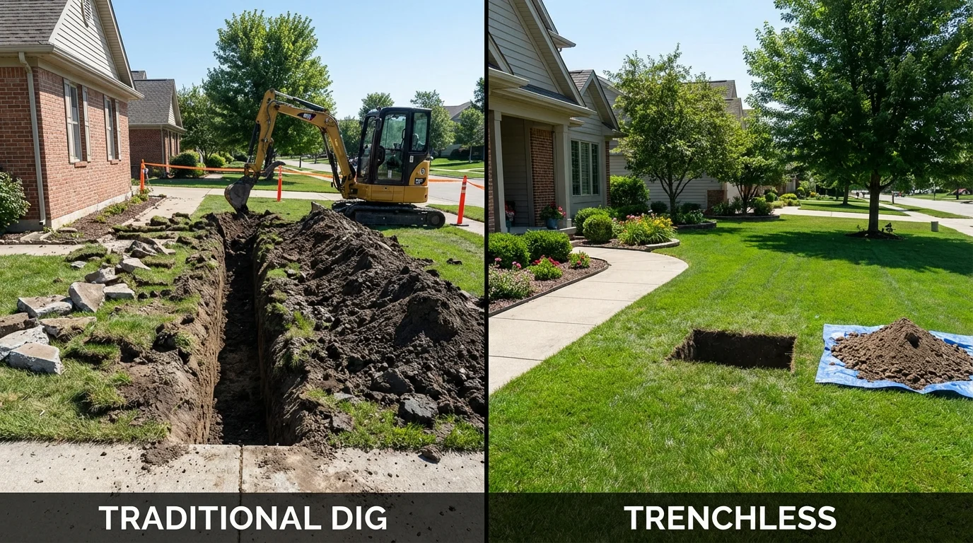 Trenchless sewer repair with minimal yard damage versus traditional excavation in Saranac Lake, NY